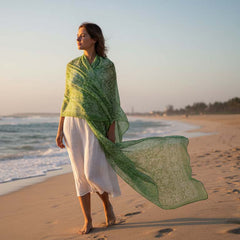 Sheer Long Skirt Bathing Suit Cover Up (Green Floral) - Reta