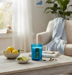 15 oz Brad Jar Candle – Mahogany Teakwood (2-Wick, Colored Glass, Metallic BOP Label)