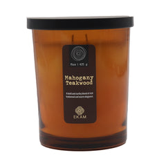 15 OZ Brad jar Mahogany Teakwood -2 Wick, Colored Glass, Metallic Bop Label