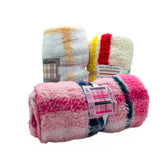 Cerra Assorted Colors Sherpa Fleece Blankets 50in x 60in 8 of Each- Strip UPC # 195207092320, Peach& Grey Plaid UPC # 195207092337 , Pink & Green UPC # 195207092313