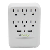DESIGN 6 OUTLET 2 USB WALL TAP WITH NIGHT LIGHT