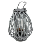 Barbara King 12 Teardrop Wicker Lantern, Remote - Grey