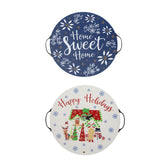 Temp-tations Reversible 15.5 Wooden Serving Tray - Home Sweet Home (Blue) / Happy Holidays