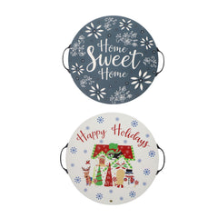 Temp-tations Reversible 15.5 Wooden Serving Tray- Home Sweet Home (Grey) / Happy Holidays