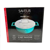 Cast Iron 3.5qt (25cm) saucer with Stainless Steel Lid Cast Iron with enamel coating interior and exterior, s/s 304, double wall lid, satin finished.Saveur Blue