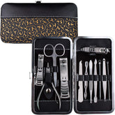 Manicure Pedicure Set Nail Clippers – 12 Piece Stainless Steel Hygiene Kit - Toenail Clippers Includes Cuticle Remover with Portable Travel Case Beauty Care Tools - Beauty Bon (BLACK) - Mail Order Bag