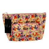 Jones NY -FLORAL PATTERN NYLON FRONT EXTENDED POCKET TOP ZIP COSMETIC BAG