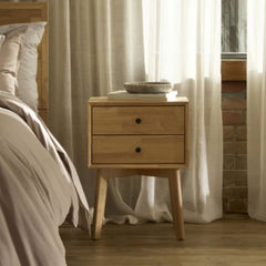 Silk & Snow - Wooden Nightstand (Natural Rubberwood)