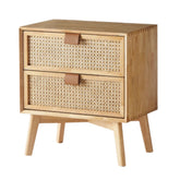 Silk & Snow - Wooden Nightstand (Rattan) - 2-Drawer
