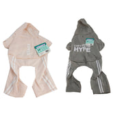 PET TRACK SUIT SPA ASST SIZES/COLORS - GREY X-SMALL (UPC # 840038231805) 2pcs, GREY SMALL ( UPC #840038231812) 3 pcs, MEDIUM (UPC # 840038231829) 3 pcs, LARGE (UPC # 840038231836), XL (UPC # 840038231843)1 pc, PINK X-SMALL (UPC # 840038231850), PINK