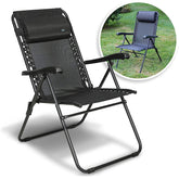 BLISS RECLINABLE SLING PATIO CHAIR W/ PILLOW - BLACK - BLACK FRAME
