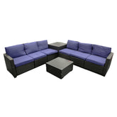 BLACK AND BROWN TENDENCY 8 PIECE OUTDOOR FURNITURE SET Blue Cushions (1 Selling Unit Comes With 3 BOXES) 1of 3 10060740 - N1001BR001-1 - 2 of 3 10060741 -N1001BR001-2 - 3of 3 10060743 - N1001BR001-3