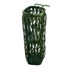 Barbara King 28" Square Wicker Lantern with Tiki Flame - Green