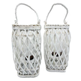 Barbara King S/2 12 SQ Wicker Lantern w/ Tiki Flame - Brushed White