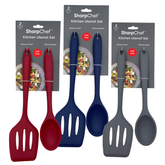 Sharp Chef Soft Grip Silicone Turner & Spoon Set Asstd. Colors (8)Red, (8Navy, (8)Grey