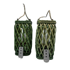 Barbara King S/2 12 SQ Wicker Lantern w/ Tiki Flame