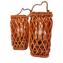 Barbara King S/2 12 SQ Wicker Lantern w/ Tiki Flame