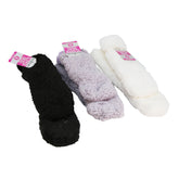 Warm & Snuggly Slipper Socks- Faux Sherpa Lines- One Size/ Reversible - Asst. Colors White, Black , Purple - 8 pcs of each