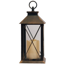 COPPER LANTERN ~ Dimensions: 5.5 x 13.5 LED lights, 2x AA Batteries (not included) 5 hour timer