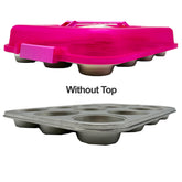 12 Cup Non Stick Muffin Pan With Pink Carry Lid, Handle