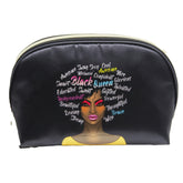 BLACK SATIN SMALL DOME COSMETIC BAG WITH HEARTS
