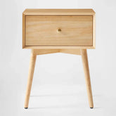 Silk & Snow - Mid-Century Modern Nightstand (Natural Rubberwood)