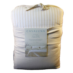 Heavyweight Linen Blend Stripe Full/Queen Comforter & Sham Set -Natural- Casaluna
