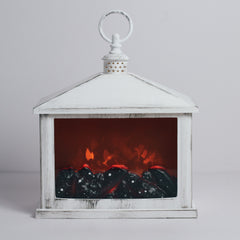 WHITE FIREPLACE ~ Dimensions: 8.25 x 9 LED lights, 3x C Batteries (not included) 5 hour timer