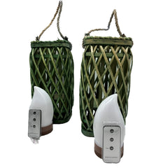 Barbara King S/2 12 SQ Wicker Lantern w/ Tiki Flame