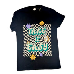 TAKE IT EASY T-SHIRT - ASSORTED SIZES- SMALL ( UPC # 1922348700475) 2 pcs , MEDIUM ( UPC # 1922348700482) 3 pcs , LARGE ( UPC # 1922348700499) 4 pcs, XL ( UPC # 1922348700505) 3 pcs - PRE PRICED $5