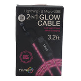 TZUMI LED 2 IN 1 GLOW CABLE 3FT PINK