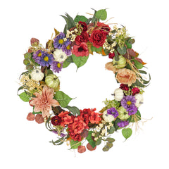 30 Harvest Serenity- Polyester Mixed Flower & Pumpkin Wreath