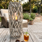 Barbara King 23 Square Wicker Lantern with Tiki Flame