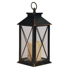 COPPER LANTERN ~ Dimensions: 5.5 x 13.5 LED lights, 2x AA Batteries (not included) 5 hour timer