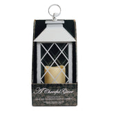 GRAY LANTERN ~ Dimensions: 5.5 x 13.5 LED lights, 2x AA Batteries (not included) 5 hour timer