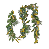 9' Christmas Magnolia Mix Pine Garland with Fabric Bow and 75 Warm White LED Battery-Operated Lights with Remote Control- BAT- Pack 1