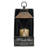 COPPER LANTERN ~ Dimensions: 5.5 x 13.5 LED lights, 2x AA Batteries (not included) 5 hour timer