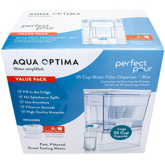 Perfect Pour XL 35 Cup Water Filter Dispenser by Aqua Optima + 6 replacement filters