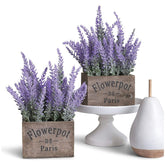 Butterfly Craze Faux Lavender Bunches In Brown Box Pots (Set Of 2) - For Home Decoration, Weddings & More - Lifelike Lavender Stems - Can Be Combined