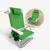 BLISS FLDNG BEACH CHAIR W/ TOWEL RACK/EXTENSION LEG & CUP HLDR W/POCKET - GREEN BANANA LEAVES
