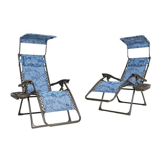 Bliss 2 Chairs In 1 Box 26in Gravity Free Recliners W/pillow,canopy,tray,blue Flowers