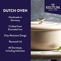 Keltum 5.3QT Enameled Iron Dutch Oven with Lid - Cream