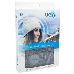 UGO Beanie - Grey Pom Pom - with Bluetooth Headphones