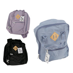 ASSORTED MINI TOP HANDLE BACKPACK WITH FRONT POCKET - SOLID ASSORTED COLOR - BLUE (UPC # 194587734493) 16 pcs , LILAC (UPC #194587734486)16 pcs , BLACK (UPC # 194587734479) 16 pcs