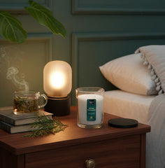 15oz Brad jar Coastal Beachwood -2 Wick, Clear Glass, Metallic Bop Label