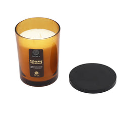 15 OZ Brad jar Mahogany Teakwood -2 Wick, Colored Glass, Metallic Bop Label