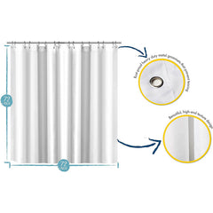 Shower Curtain Liner - 72x72 White Color Fabric Shower Curtain for Bathroom Waterproof Metal Grommets 1 Pack