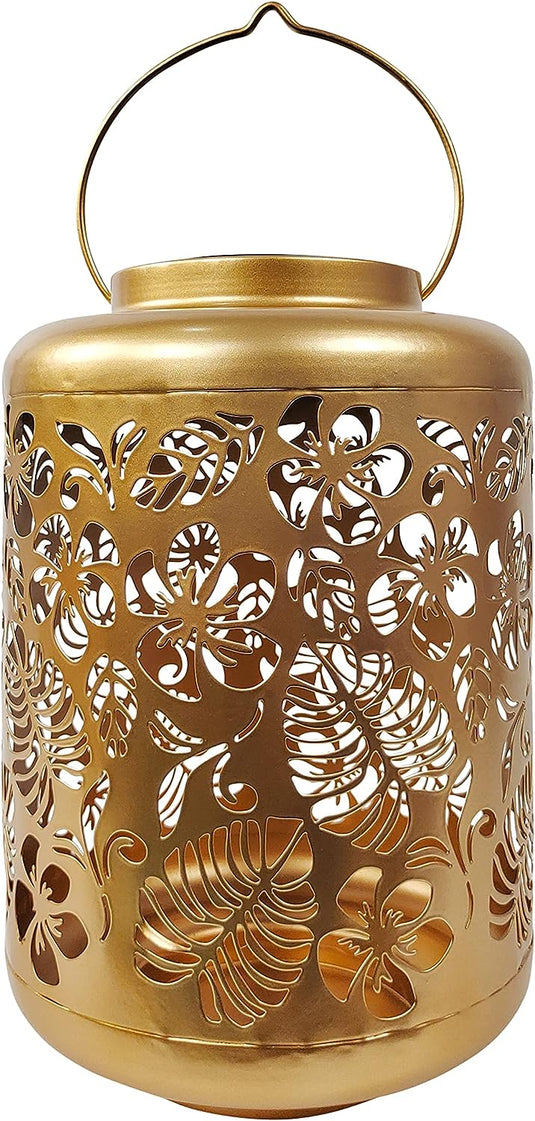 Bliss Large Decorative Outdoor Color Changing Solar Lantern-tropical Flower Gold