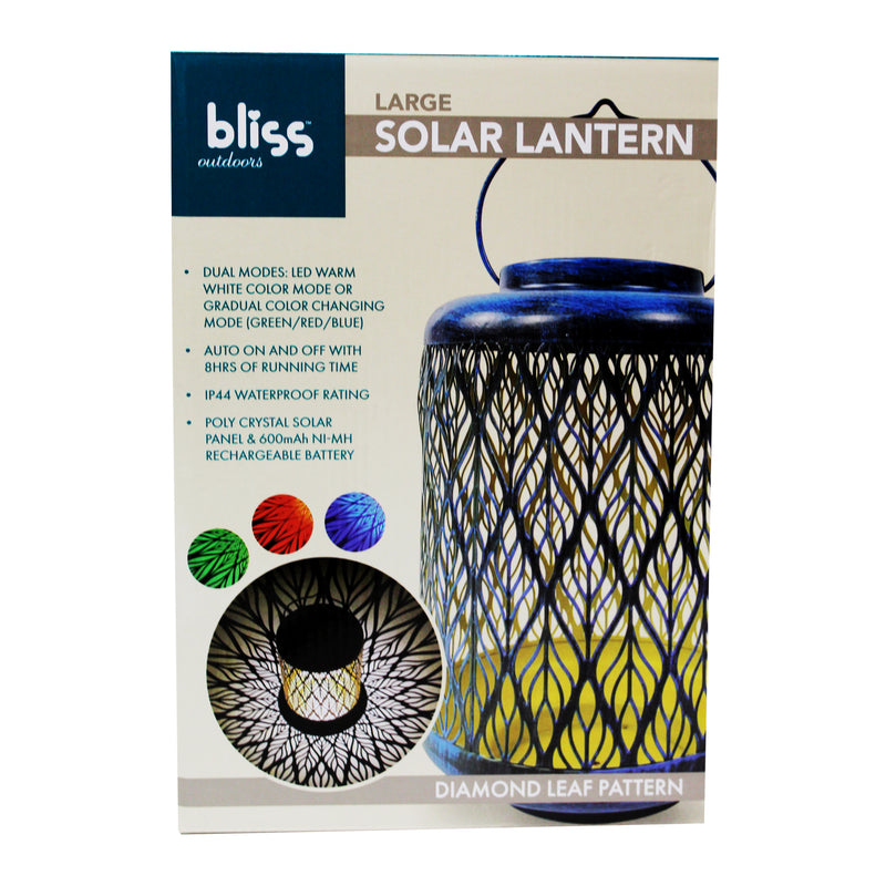 Load image into Gallery viewer, Bliss Large Decorative Outdoor Color Changing Solar Lantern- Diamond Leaf-brushed Blue
