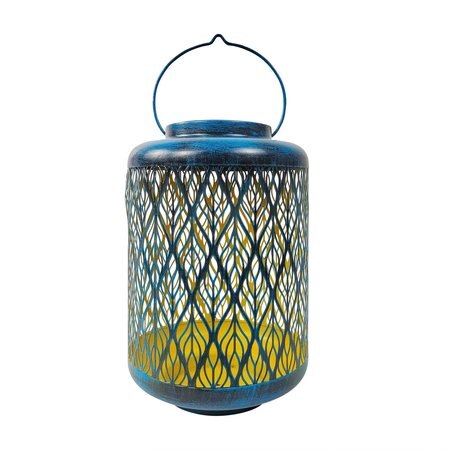 Load image into Gallery viewer, Bliss Large Decorative Outdoor Color Changing Solar Lantern- Diamond Leaf-brushed Blue
